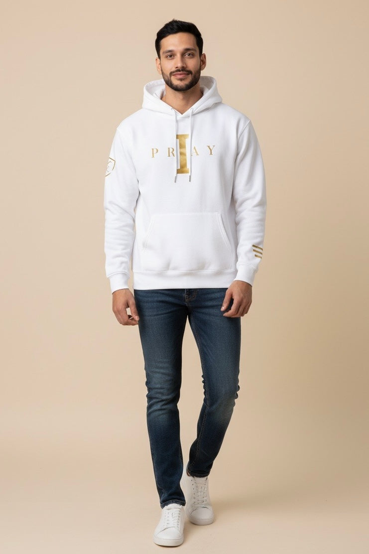 I Pray Hoodie (White/Gold) Kingdom Edition