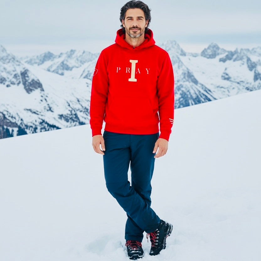 I Pray Hoodie (Red/Metallic Gold)