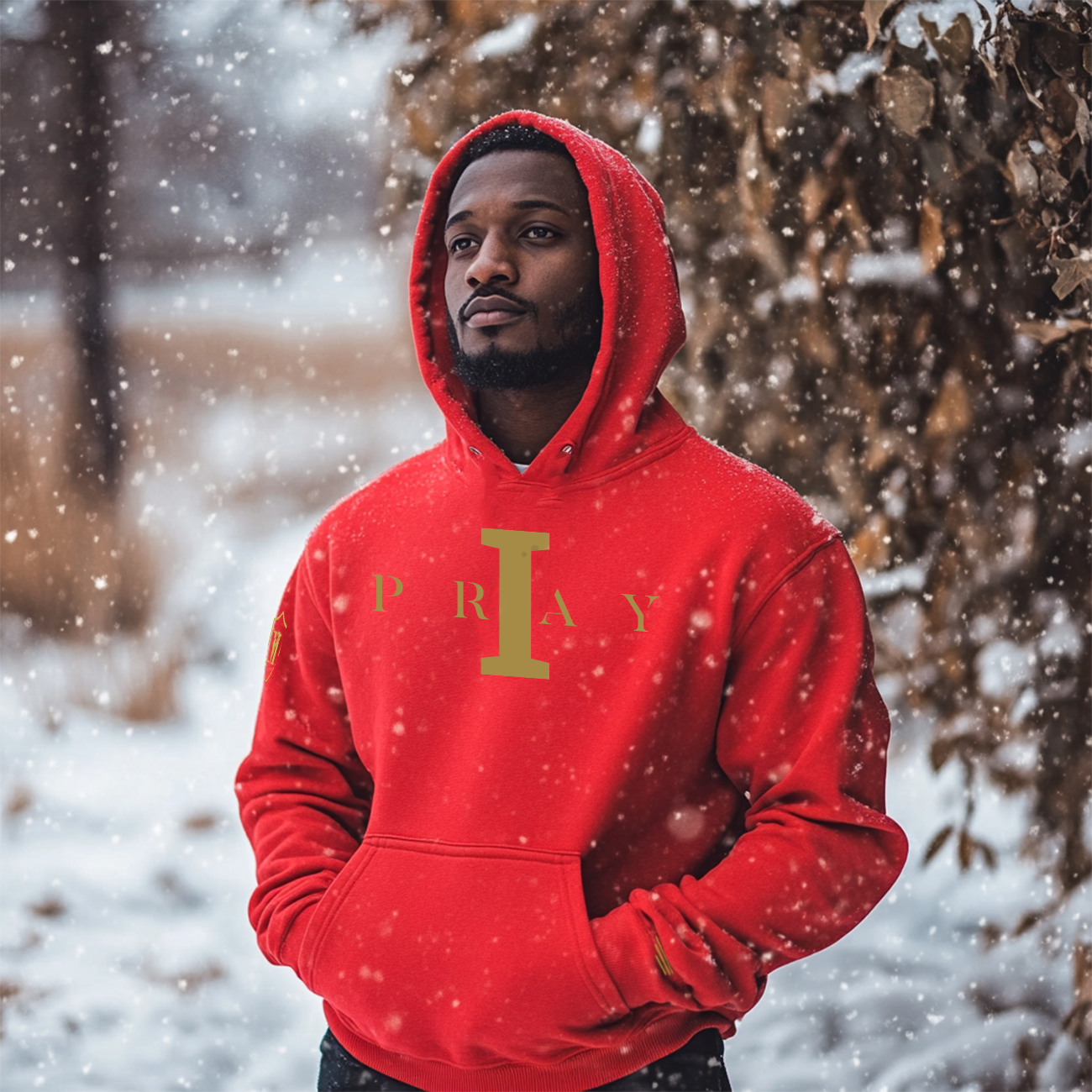 I Pray Hoodie (Red/Metallic Gold)