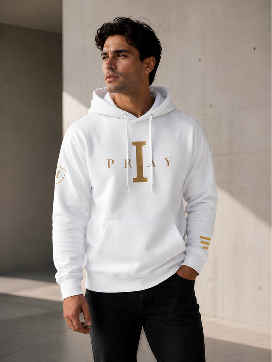 I Pray Hoodie (White/Gold) Kingdom Edition