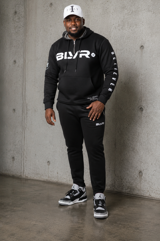 BLVR “Believer” Black Jogger Set