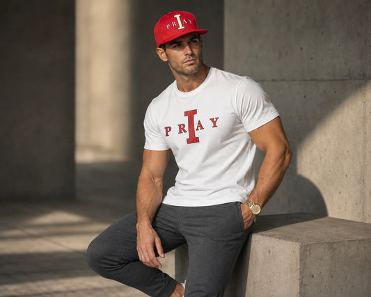 I PRAY T-shirt  (WHITE/RED)